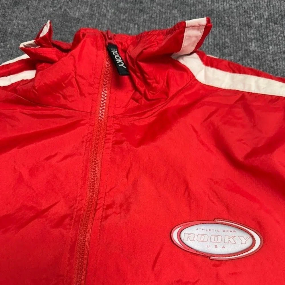 Vintage ROOKY USA Athletic‎ Red Track Jacket Full Zip White Stripe Accent Size L